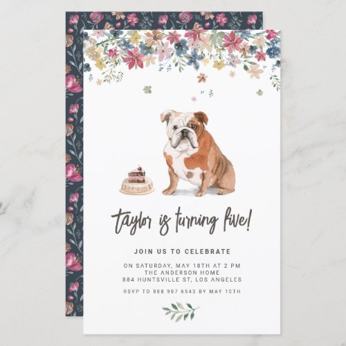 Watercolor English Bulldog Birthday Invitation