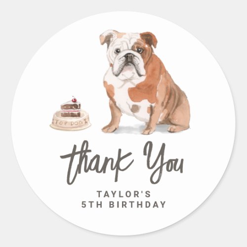 Watercolor English Bulldog Birthday Thank You Classic Round Sticker