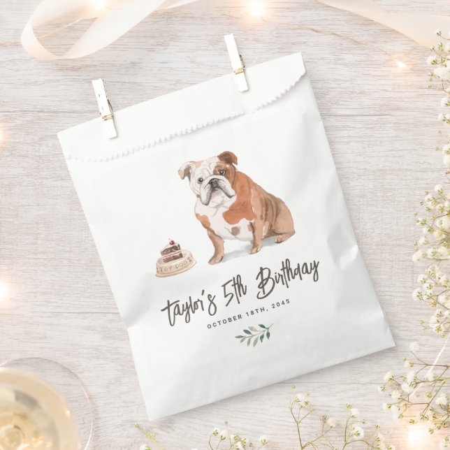 Watercolor English Bulldog Birthday Thank You Favor Bag (Clipped)