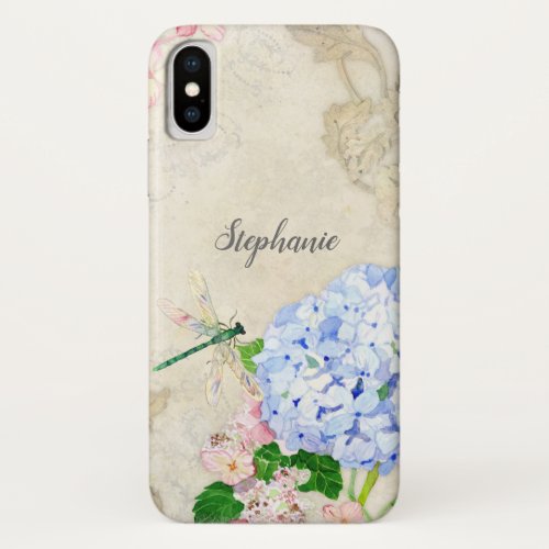 Watercolor English Garden Blue n Pink Hydrangeas iPhone X Case