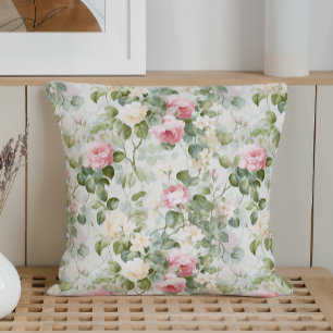 Watercolor English Garden Delight Throw Pillow