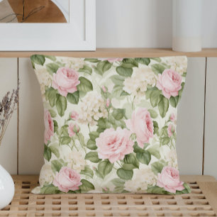 Watercolor English Garden Delight Throw Pillow