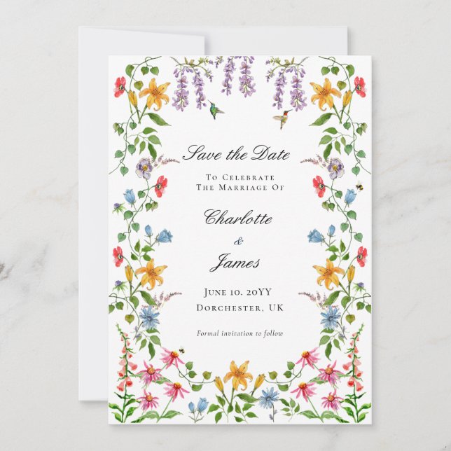 Watercolor English Garden floral Save the Date  Invitation (Front)