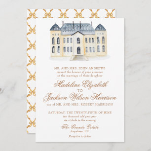 Watercolor English Manor Estate Wedding Invitation