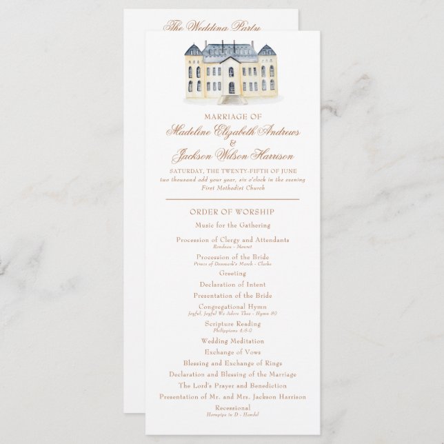 Watercolor English Manor Estate Wedding Program (Front/Back)
