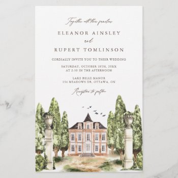 Watercolor English Manor House Wedding Invitation by misstallulah at Zazzle