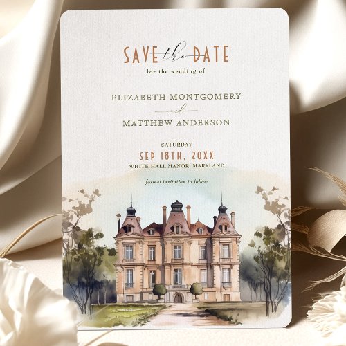 Watercolor English Manor Save the Date Card
