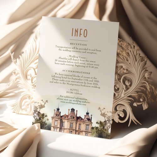Watercolor English Manor Wedding InfoDetails Card