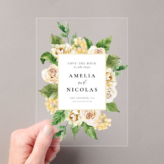 Watercolor English Rose Floral Frame Save the Date (Insitu (Handheld))