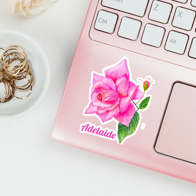 Watercolor English Rose Personalized Name Sticker (Creator Uploaded)