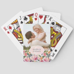 Watercolor   English Roses - Wedding Photo Poker Cards
