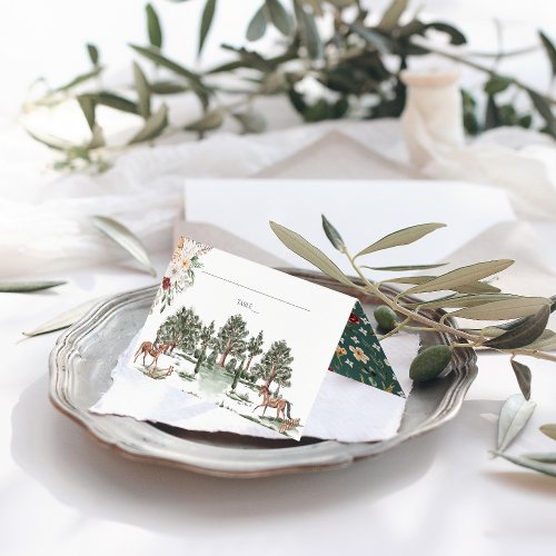 Watercolor Equestrian Floral  Wedding Place Card