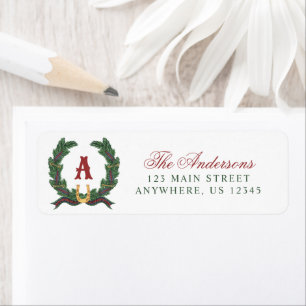 Watercolor Equestrian Laurel Wreath Monogram Label