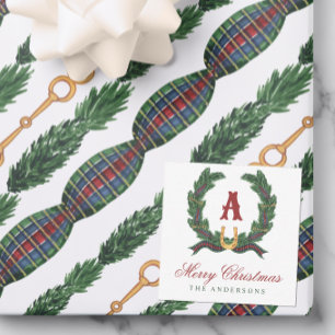 Watercolor Equestrian Laurel Wreath Monogram Note Card