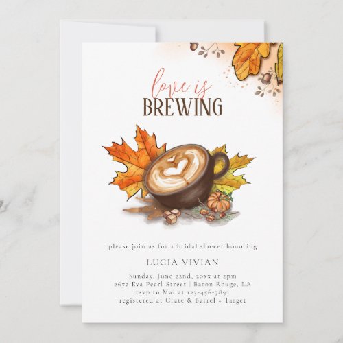 Watercolor Espresso Love Is Brewing Bridal Shower Invitation