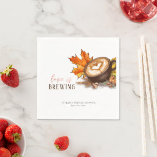 Watercolor Espresso Love Is Brewing Bridal Shower Napkins