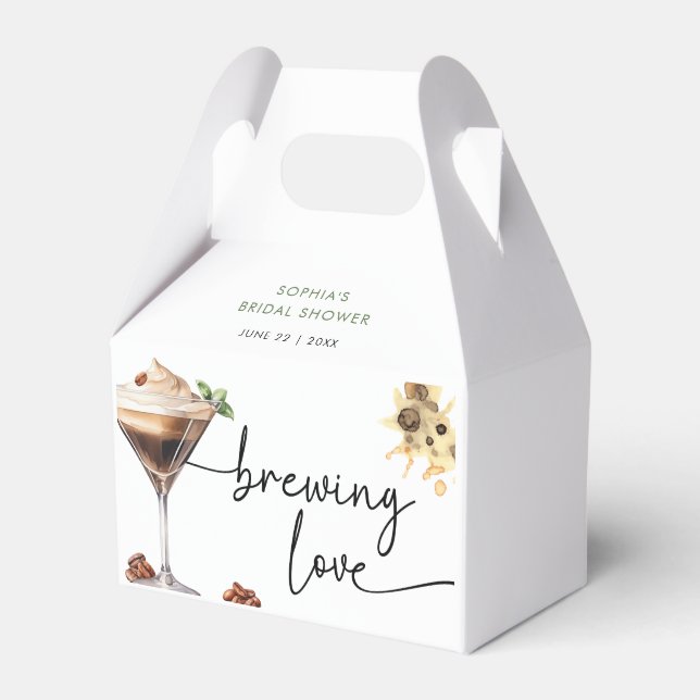 Watercolor Espresso Martini Bridal Shower Favor Boxes (Front Side)