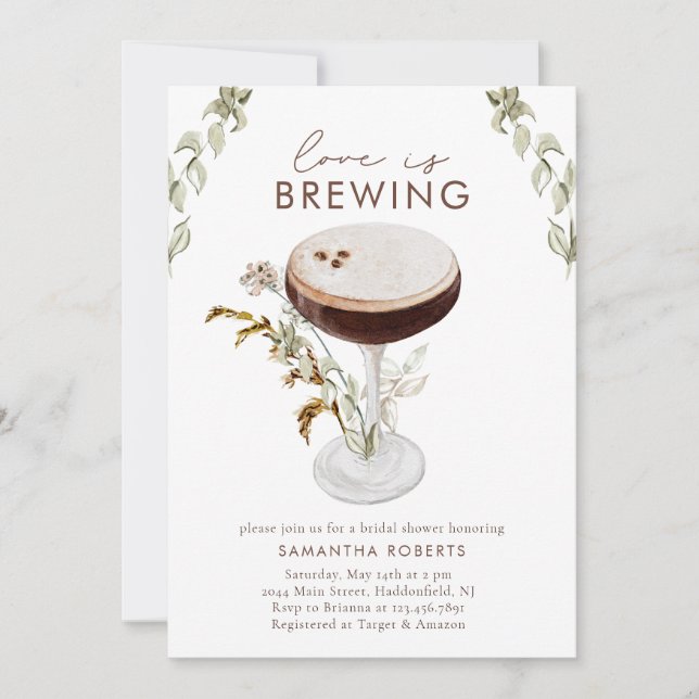 Watercolor Espresso Martini Bridal Shower Invitation (Front)