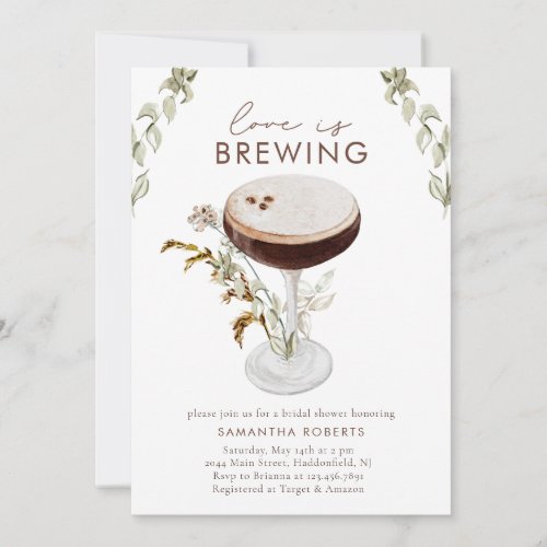 Watercolor Espresso Martini Bridal Shower Invitation