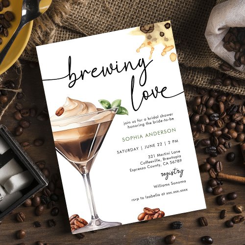 Watercolor Espresso Martini Bridal Shower  Invitation