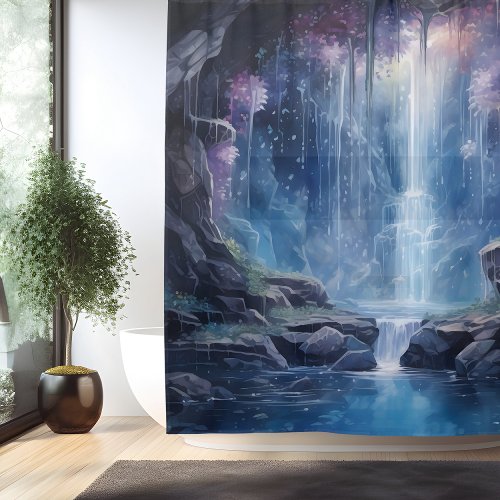 Watercolor Ethereal Waterfall Grotto Shower Curtain