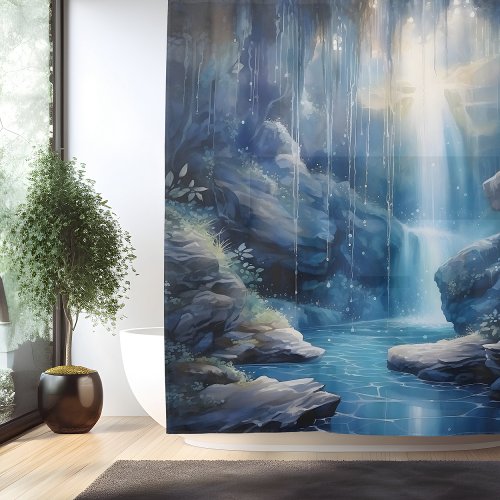 Watercolor Ethereal Waterfall Grotto Shower Curtain