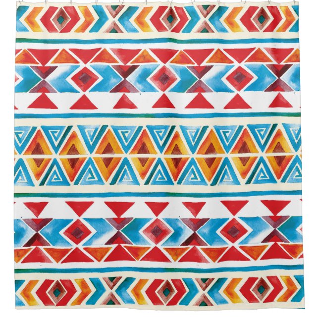 Watercolor ethnic geometric pattern. shower curtain (Front)