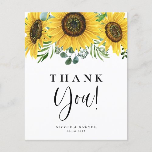 Watercolor Eucalyptu and Sunflower Thank You Card