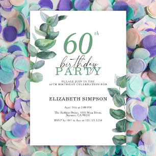 Watercolor eucalyptus 60th Birthday Invitation