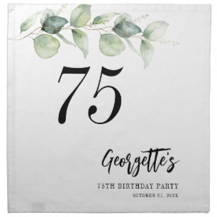 Watercolor Eucalyptus 75th Birthday Cloth Napkin