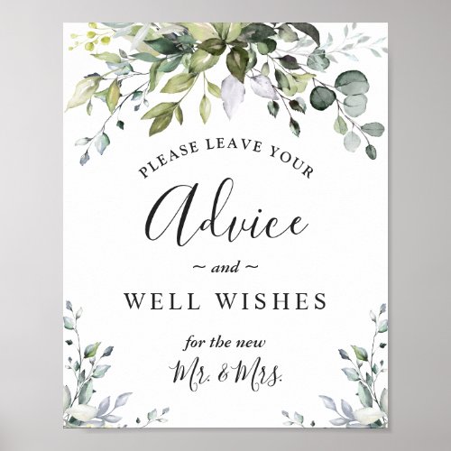 Watercolor Eucalyptus Advice and Well Wishes Sign