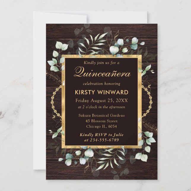 Watercolor Eucalyptus and Greenery Quinceanera Invitation (Front)