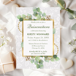 Watercolor Eucalyptus and Greenery Quinceanera Invitation