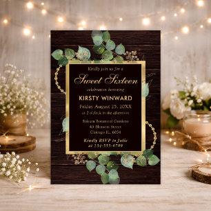 Watercolor Eucalyptus and Greenery Sweet 16 Invitation