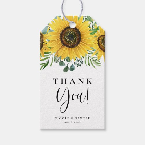 Watercolor Eucalyptus and Sunflowers Thank You Gift Tags