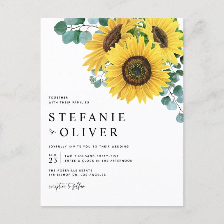 Watercolor Eucalyptus and Sunflowers Wedding Invitation Postcard