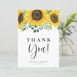 Watercolor Eucalyptus and Sunflowers Wedding Thank You Card
