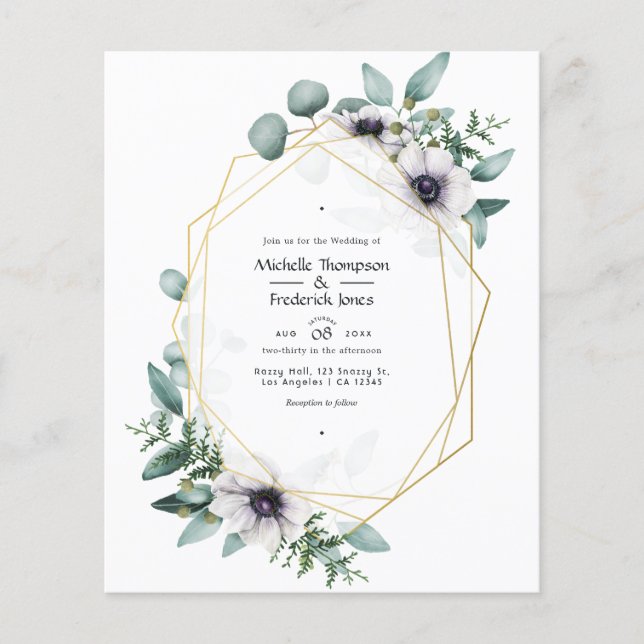Watercolor Eucalyptus Anemone Geometric Wedding Flyer (Front)