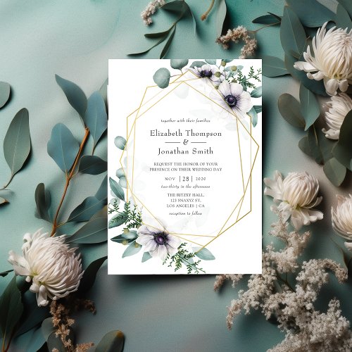 Watercolor Eucalyptus Anemone Geometric Wedding Invitation