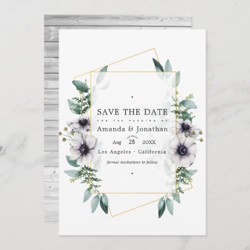 Watercolor Eucalyptus Anemone Geometric Wedding Save The Date