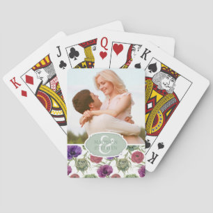 Watercolor Eucalyptus & Anemone - Wedding Photo Poker Cards