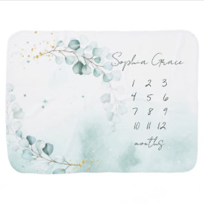 Watercolor Eucalyptus Baby Girl Milestone Blanket