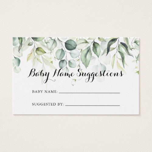 Watercolor Eucalyptus Baby Name Suggestions Card