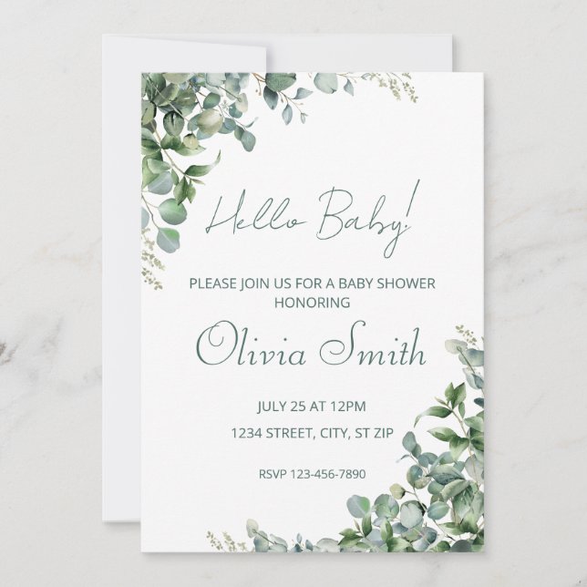 Watercolor Eucalyptus Baby Shower Invitation (Front)