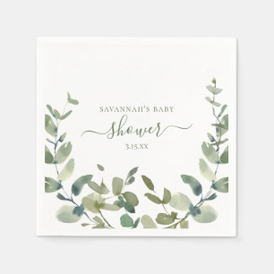 Watercolor Eucalyptus Baby Shower Napkins