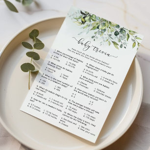 Watercolor eucalyptus baby trivia game