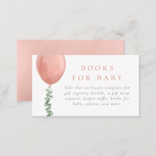 Watercolor Eucalyptus  Balloon Girl Baby Shower Enclosure Card