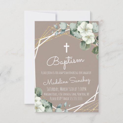 Watercolor Eucalyptus Baptism  Baby Dedication Invitation