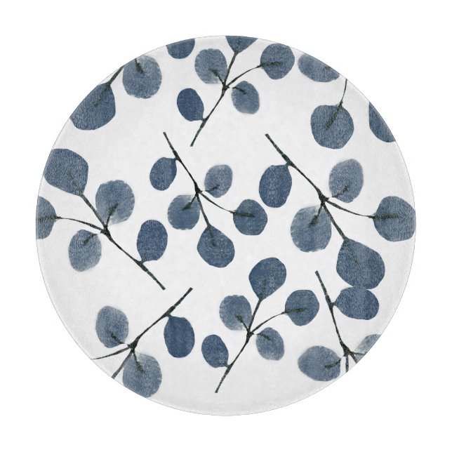 Watercolor Eucalyptus Blue Botanical Hand Painted  Cutting Board (Front)