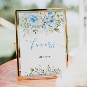 Watercolor eucalyptus blue floral Favors Poster